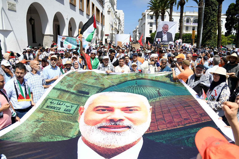 مسيرة ضخمة بالرباط تندد باغتيال هنية وتتضامن مع الشعب الفلسطيني